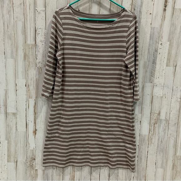Garnett Hill Organic Cotton Brown Stripe Dress With Pockets - Picture 1 of 7